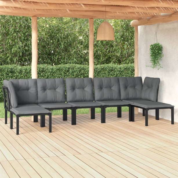 vidaXL 6-tlg. Garten-Lounge-Set Schwarz und Grau Poly Rattan