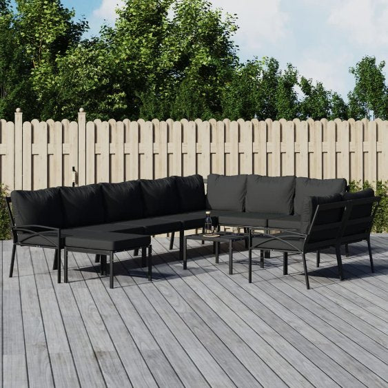 vidaXL 6-tlg. Garten-Lounge-Set mit Grauen Kissen Stahl