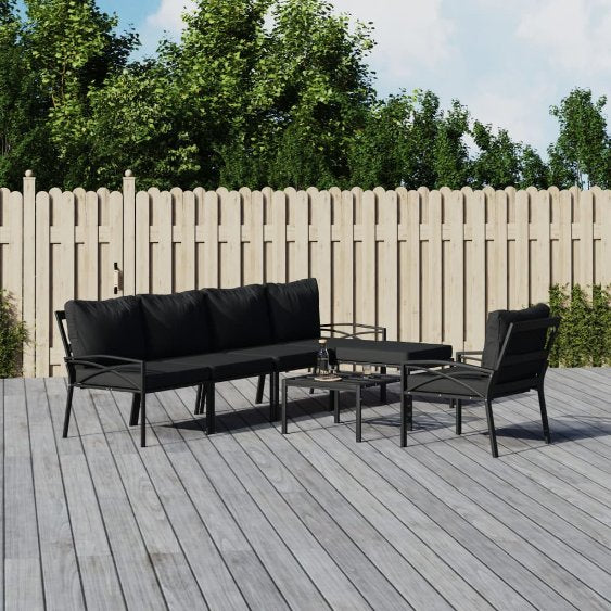 vidaXL 6-tlg. Garten-Lounge-Set mit Grauen Kissen Stahl