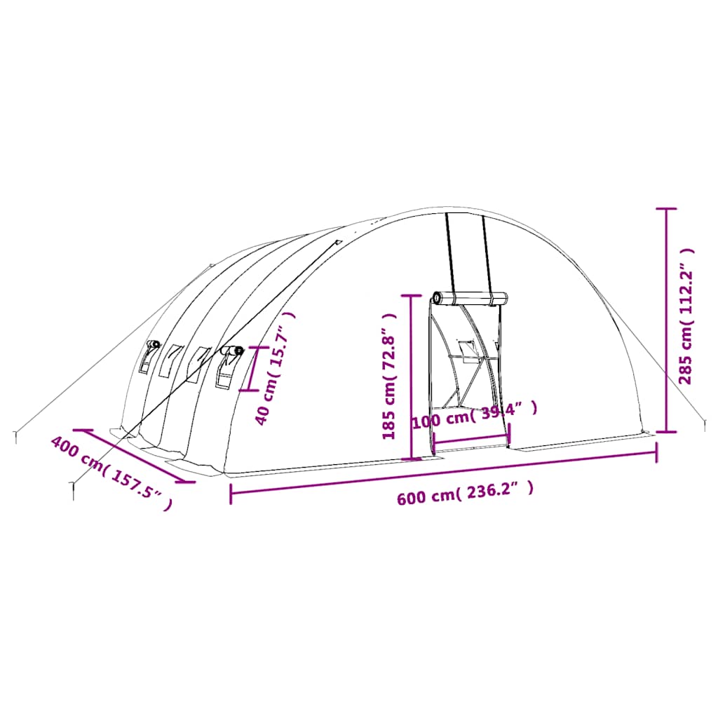 vidaXL Gewächshaus mit Stahlrahmen Grün 24 m² 6x4x2,85 m