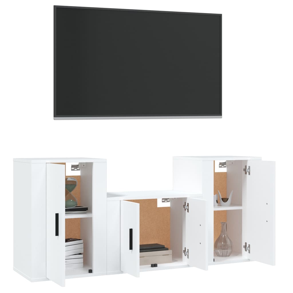 vidaXL 3-tlg. TV-Schrank-Set Weiß Holzwerkstoff