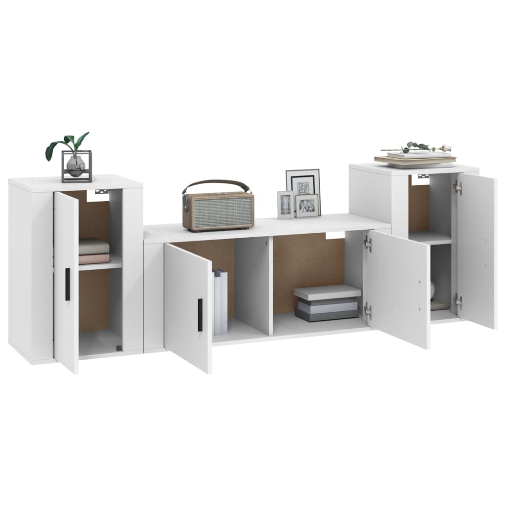 vidaXL 3-tlg. TV-Schrank-Set Weiß Holzwerkstoff