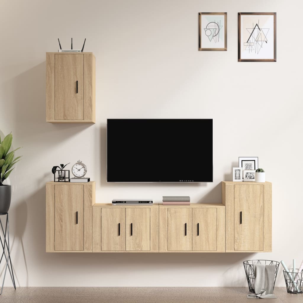 vidaXL 5-tlg. TV-Schrank-Set Weiß Holzwerkstoff