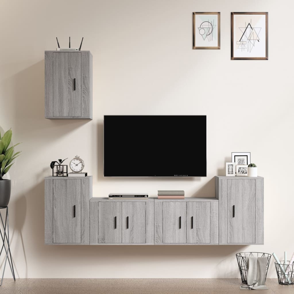 vidaXL 5-tlg. TV-Schrank-Set Weiß Holzwerkstoff