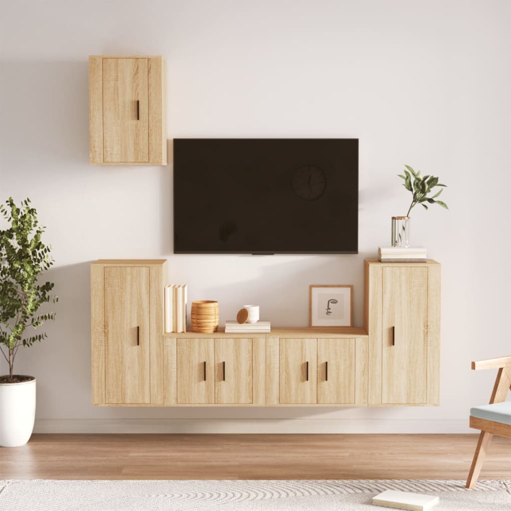vidaXL 5-tlg. TV-Schrank-Set Weiß Holzwerkstoff