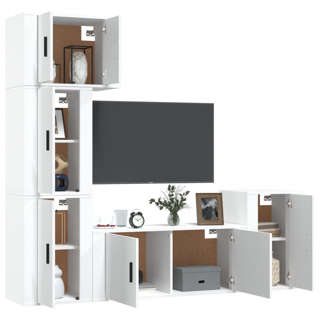 vidaXL 5-tlg. TV-Schrank-Set Weiß Holzwerkstoff