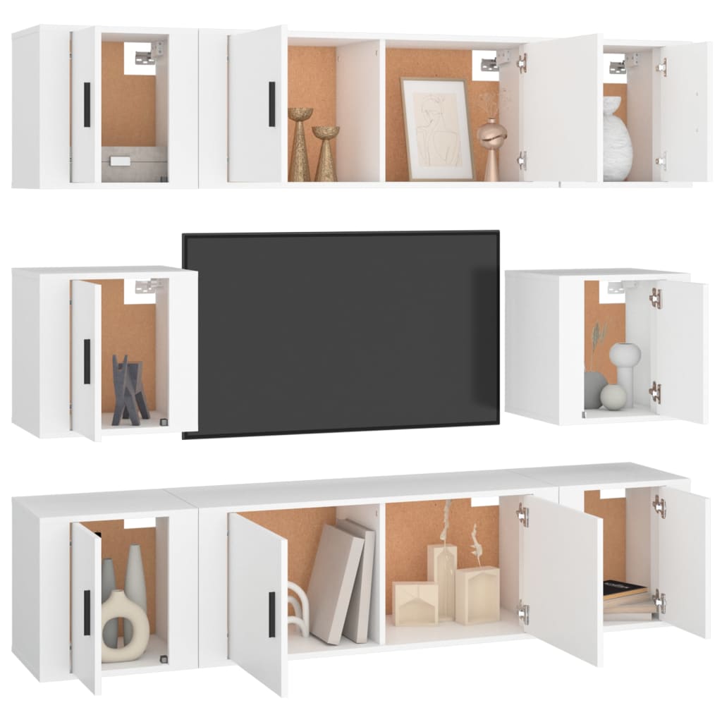vidaXL 8-tlg. TV-Schrank-Set Weiß Holzwerkstoff