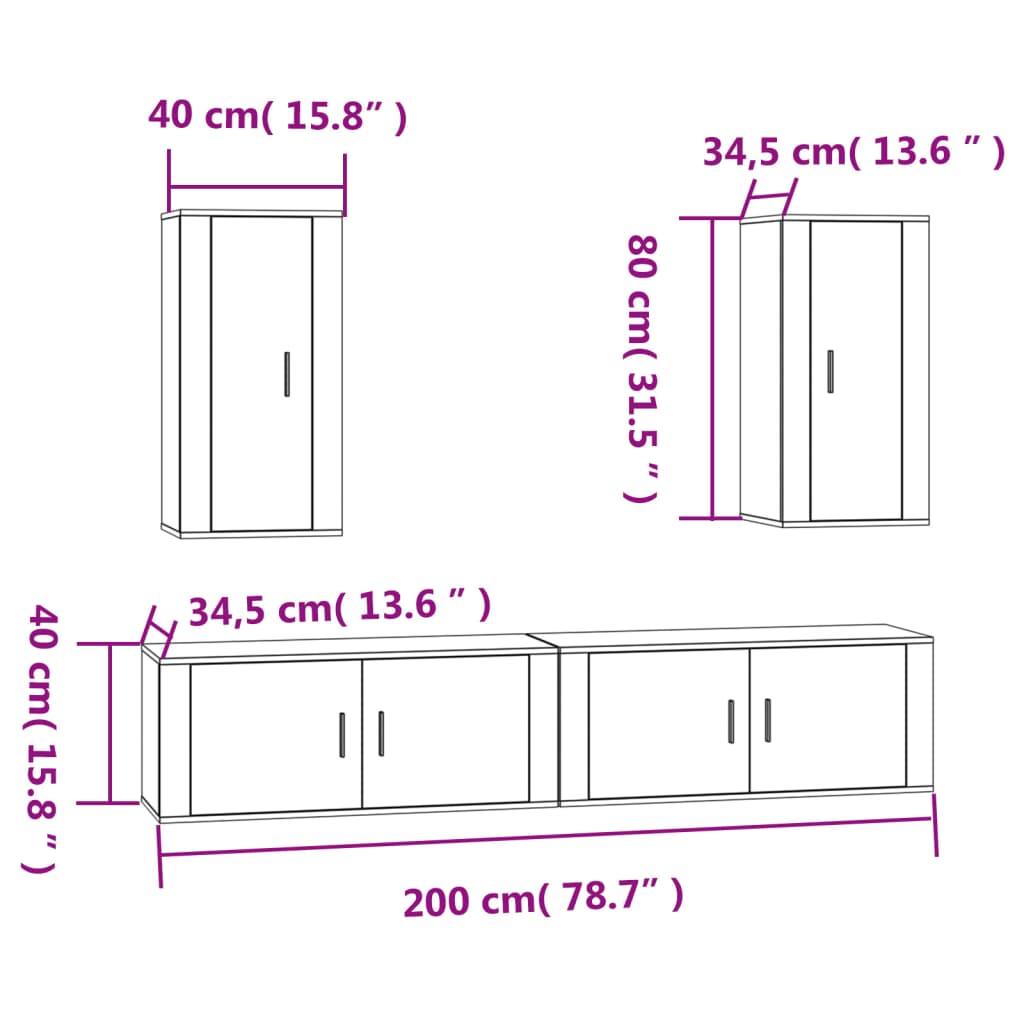 vidaXL 4-tlg. TV-Schrank-Set Weiß Holzwerkstoff