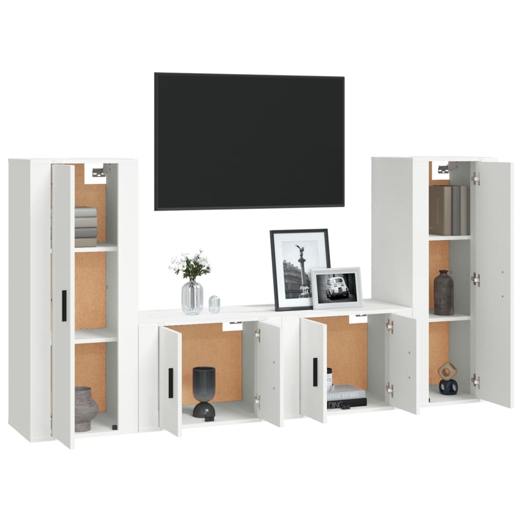 vidaXL 4-tlg. TV-Schrank-Set Weiß Holzwerkstoff