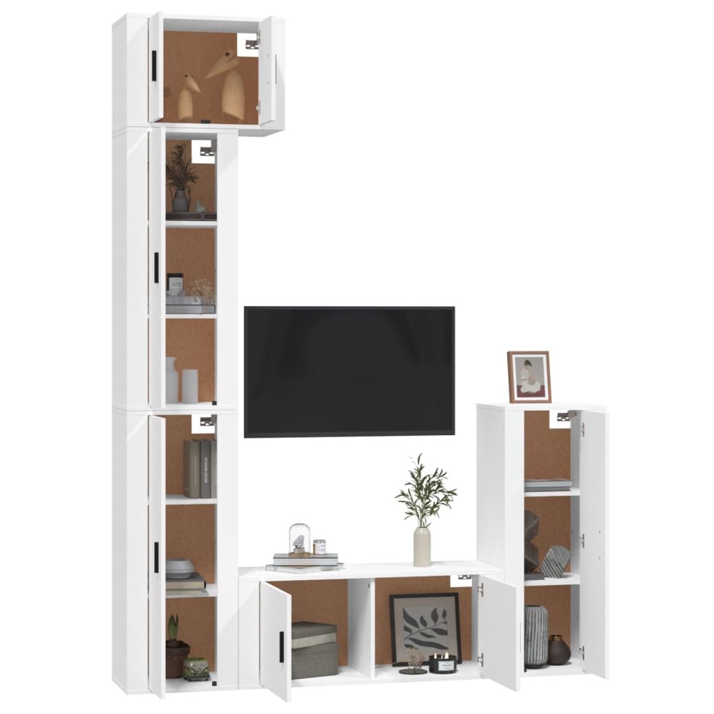 vidaXL 5-tlg. TV-Schrank-Set Weiß Holzwerkstoff