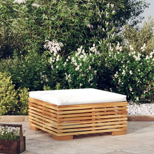 vidaXL Garten-Mittelsofa mit Creme Kissen Massivholz Teak