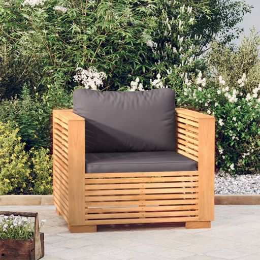 vidaXL Garten-Mittelsofa mit Creme Kissen Massivholz Teak