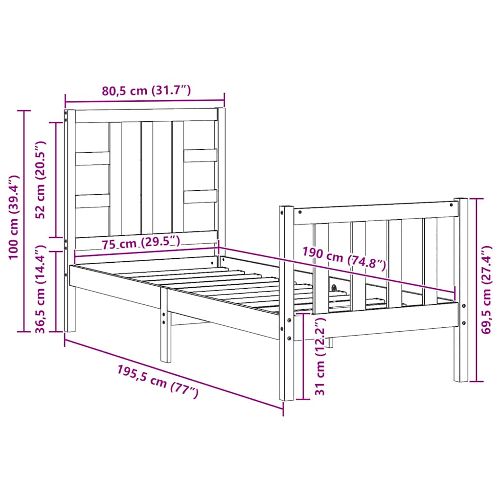 vidaXL Massivholzbett ohne Matratze Kiefernholz