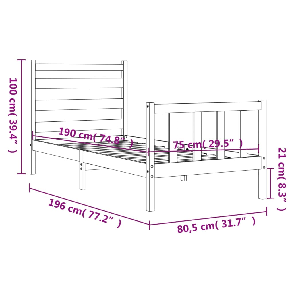 vidaXL Massivholzbett mit Kopfteil Schwarz