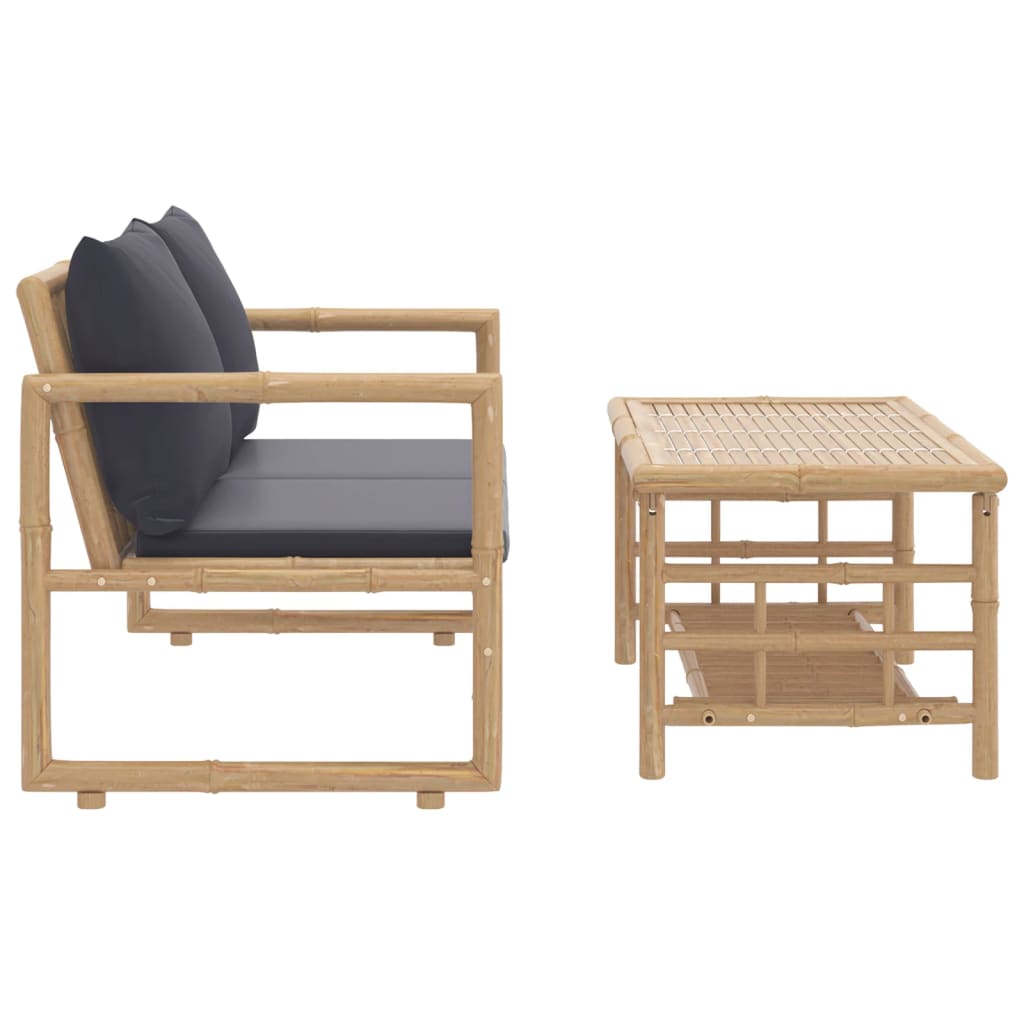 vidaXL 2-tlg. Garten-Lounge-Set mit Dunkelgrauen Kissen Bambus