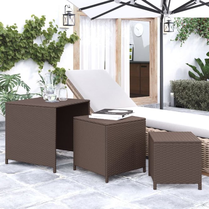 vidaXL Satztische 3 Stk. Schwarz Poly Rattan