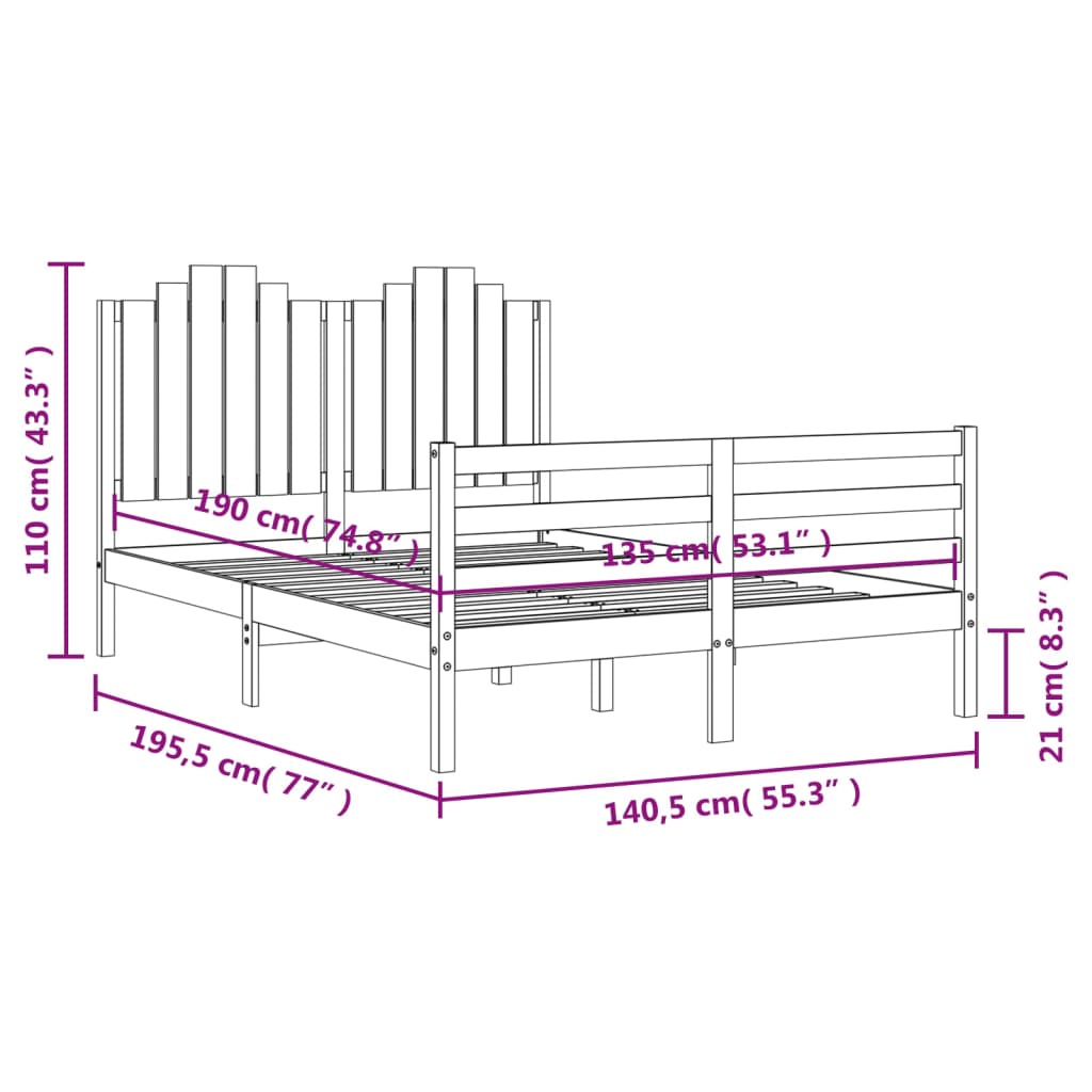 vidaXL Massivholzbett mit Kopfteil