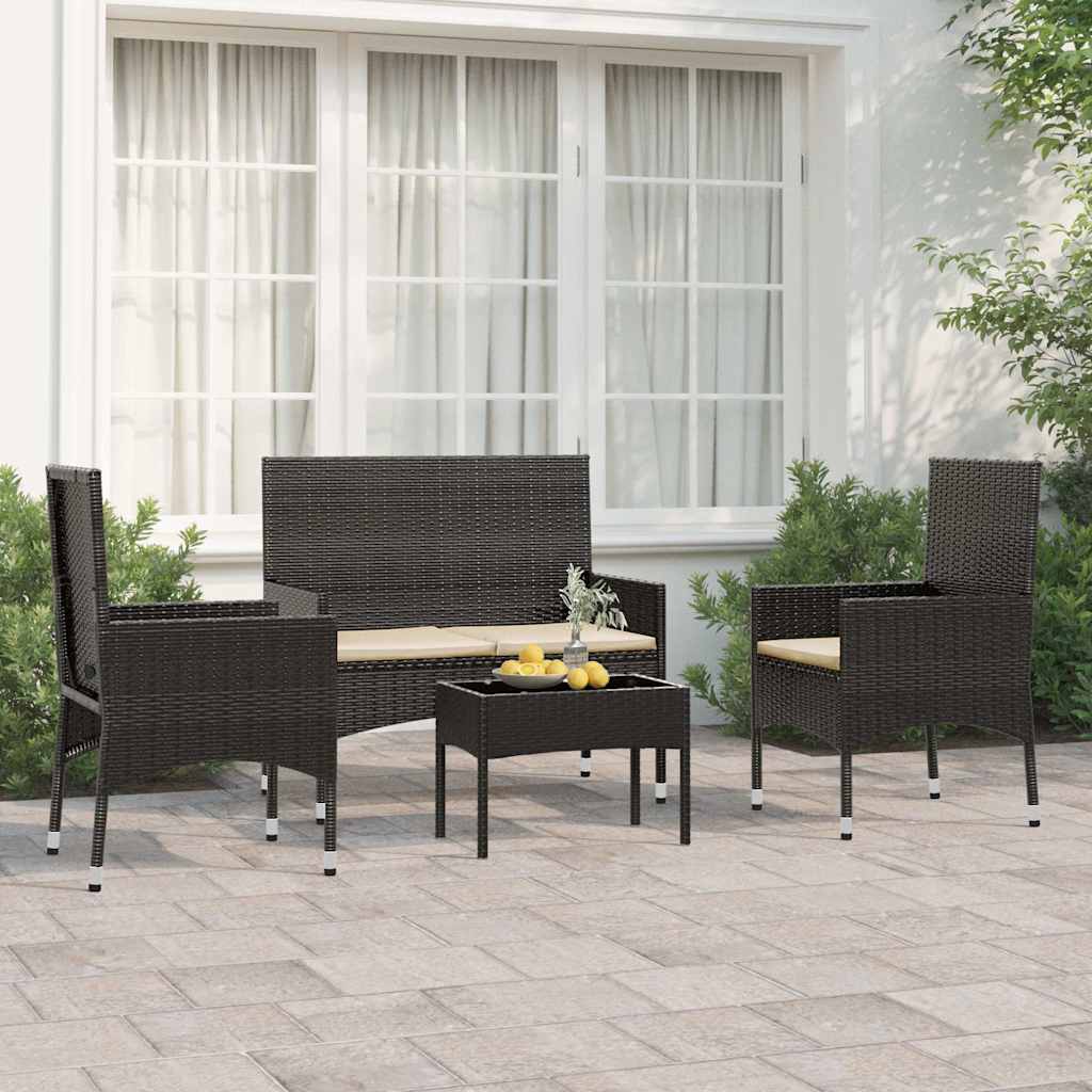 vidaXL 4-tlg. Garten-Lounge-Set mit Kissen Braun Poly Rattan
