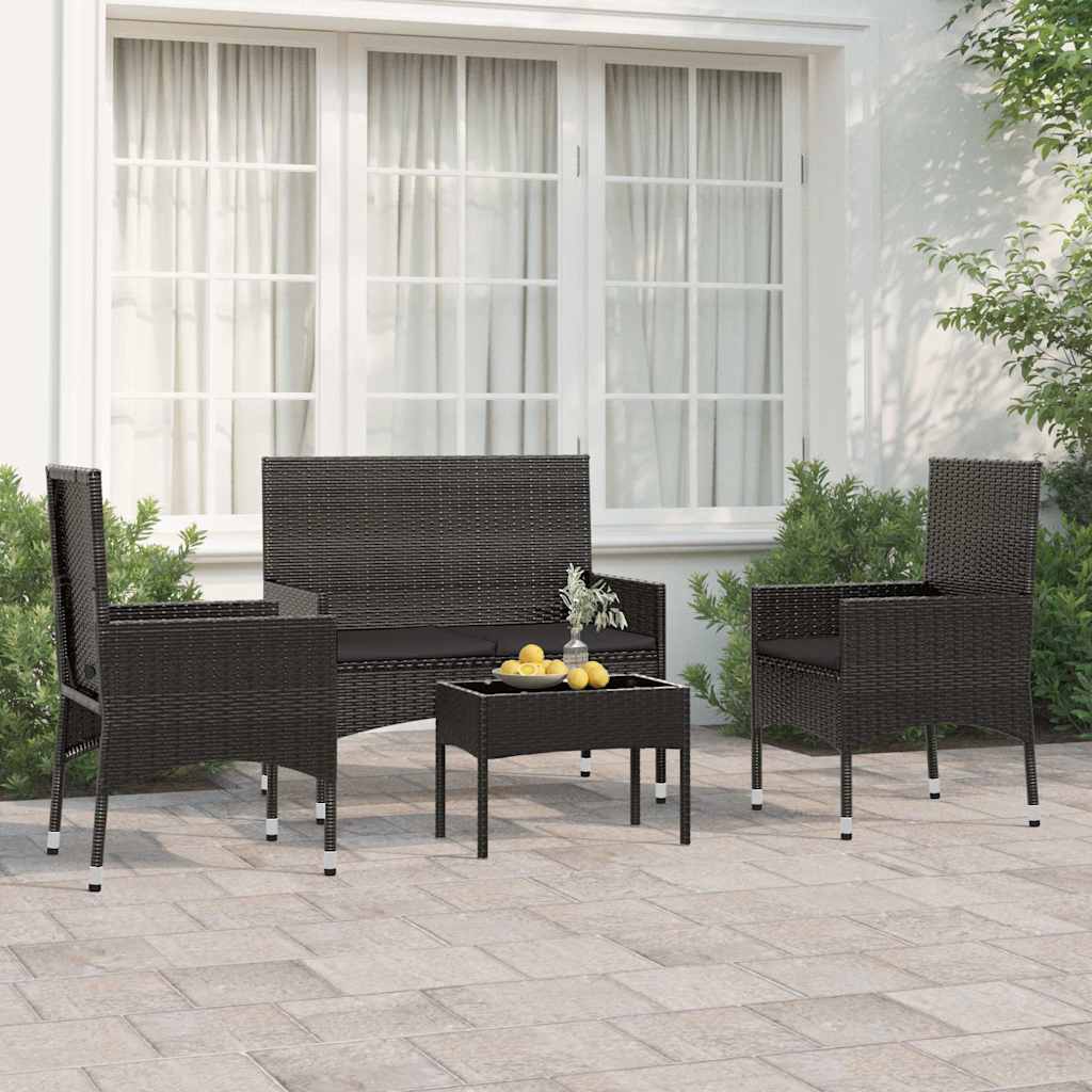 vidaXL 4-tlg. Garten-Lounge-Set mit Kissen Braun Poly Rattan