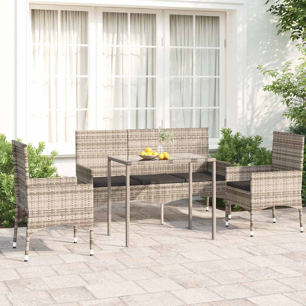 vidaXL 4-tlg. Garten-Lounge-Set mit Kissen Braun Poly Rattan