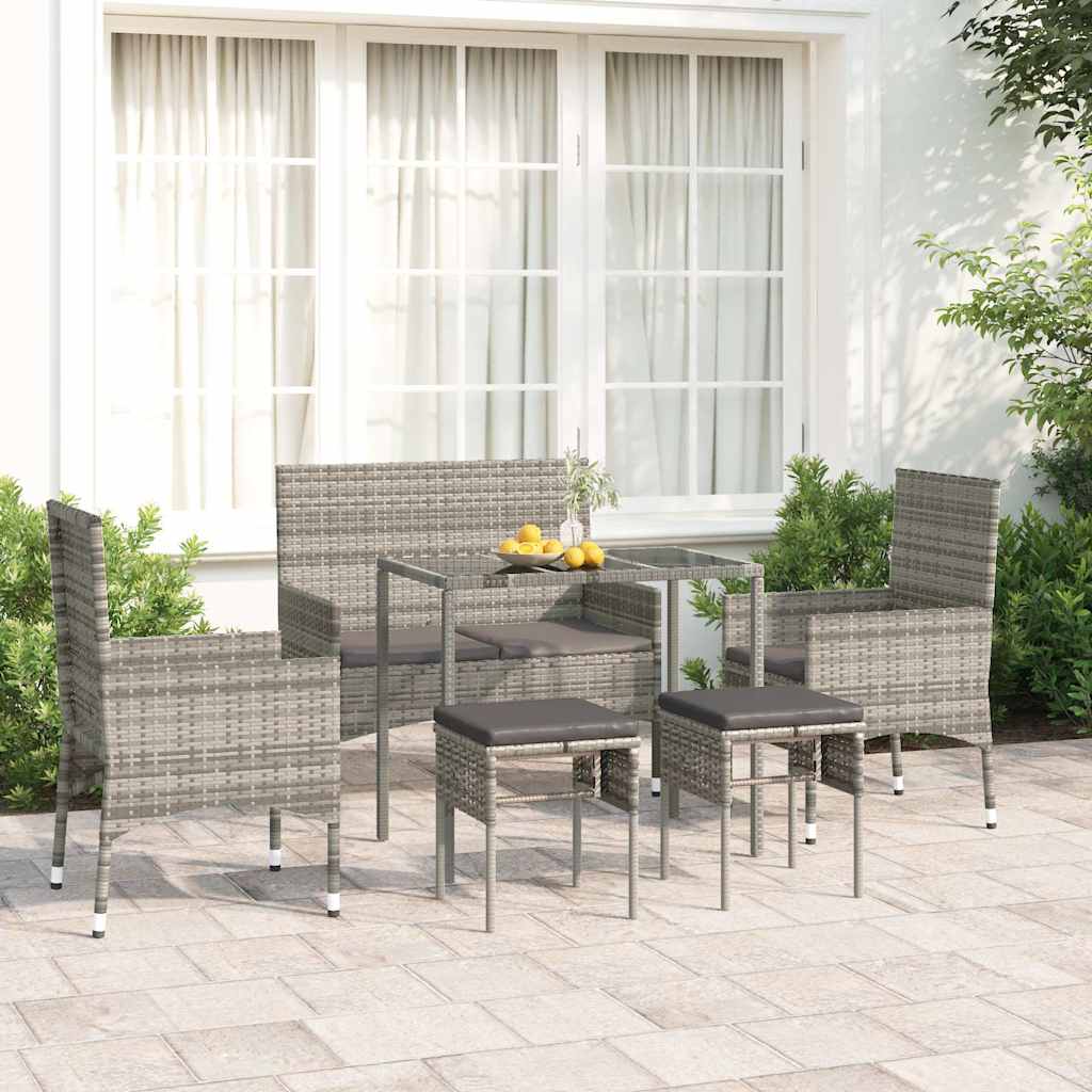 vidaXL 6-tlg. Garten-Lounge-Set mit Kissen Schwarz Poly Rattan