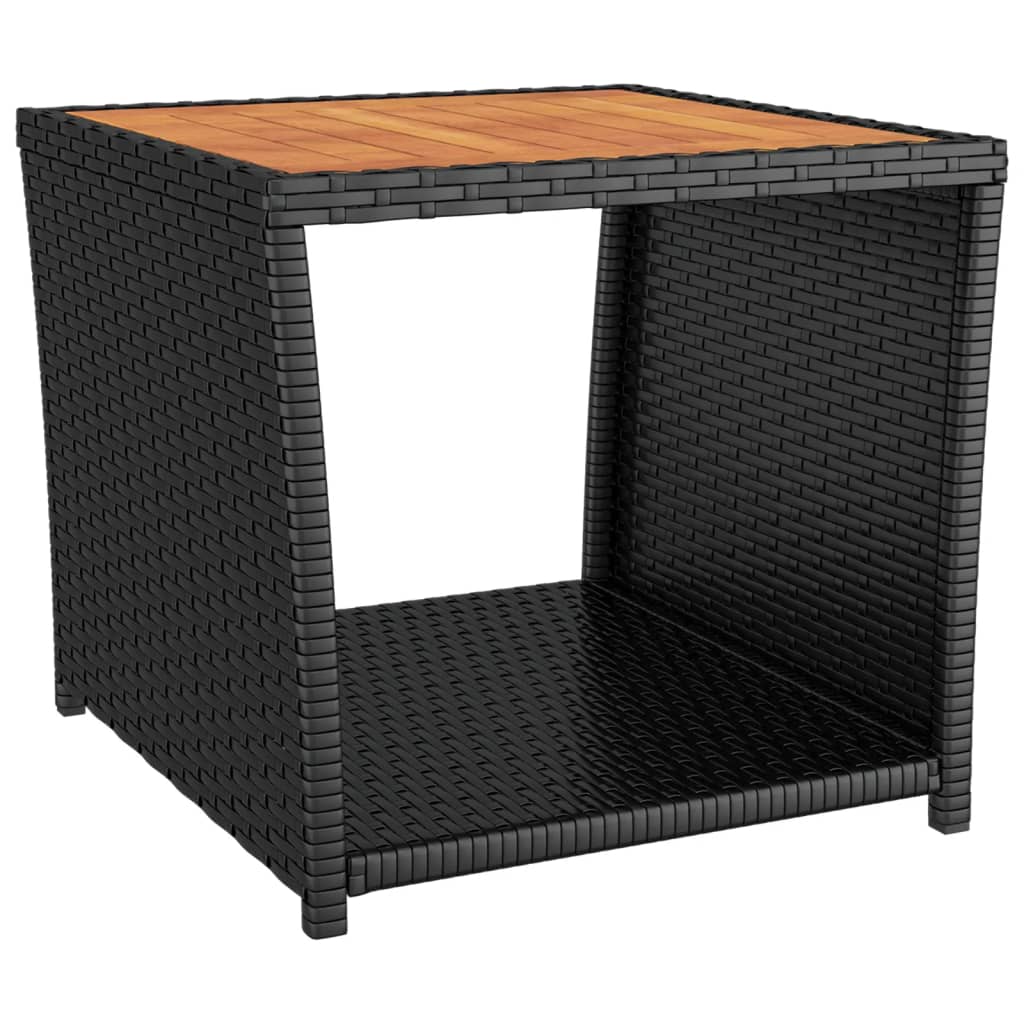 vidaXL Beistelltisch mit Holzplatte Schwarz Poly Rattan & Akazienholz