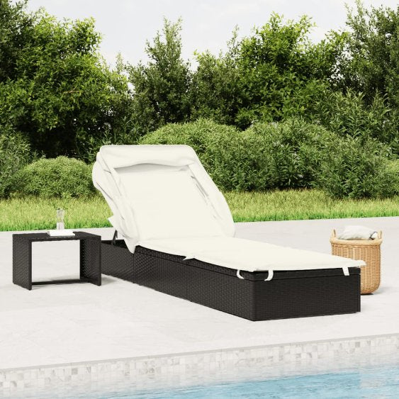 vidaXL Sonnenliege mit Faltdach Braun 213x63x97 cm Poly Rattan
