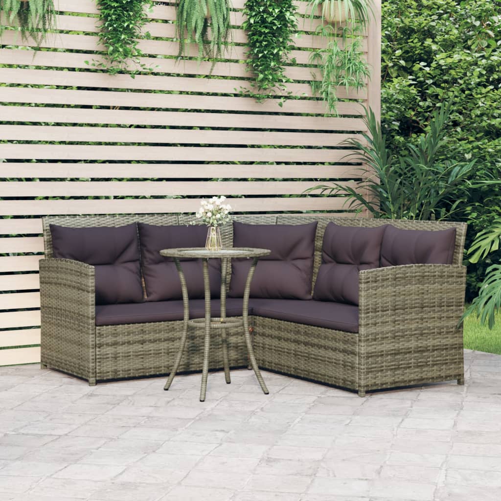 vidaXL 2-tlg. Sofagarnitur in L-Form mit Kissen Grau Poly Rattan