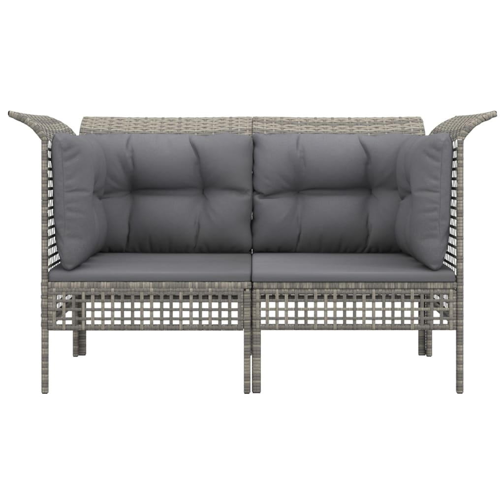 vidaXL Garten-Ecksofas mit Kissen 2 Stk. Grau Poly Rattan