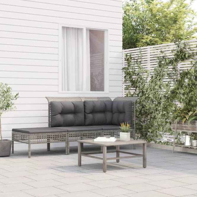 vidaXL Garten-Ecksofas mit Kissen 2 Stk. Grau Poly Rattan