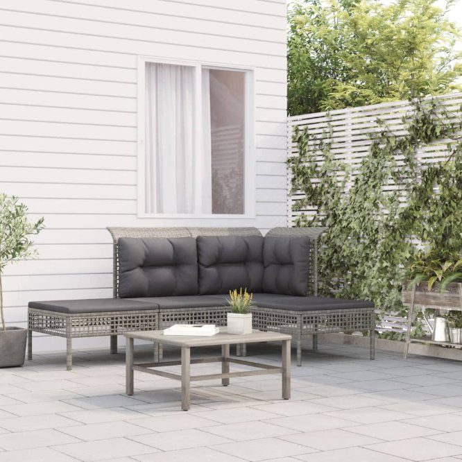vidaXL Garten-Ecksofas mit Kissen 2 Stk. Grau Poly Rattan