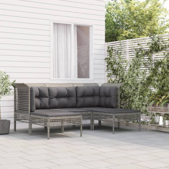 vidaXL Garten-Ecksofas mit Kissen 2 Stk. Grau Poly Rattan