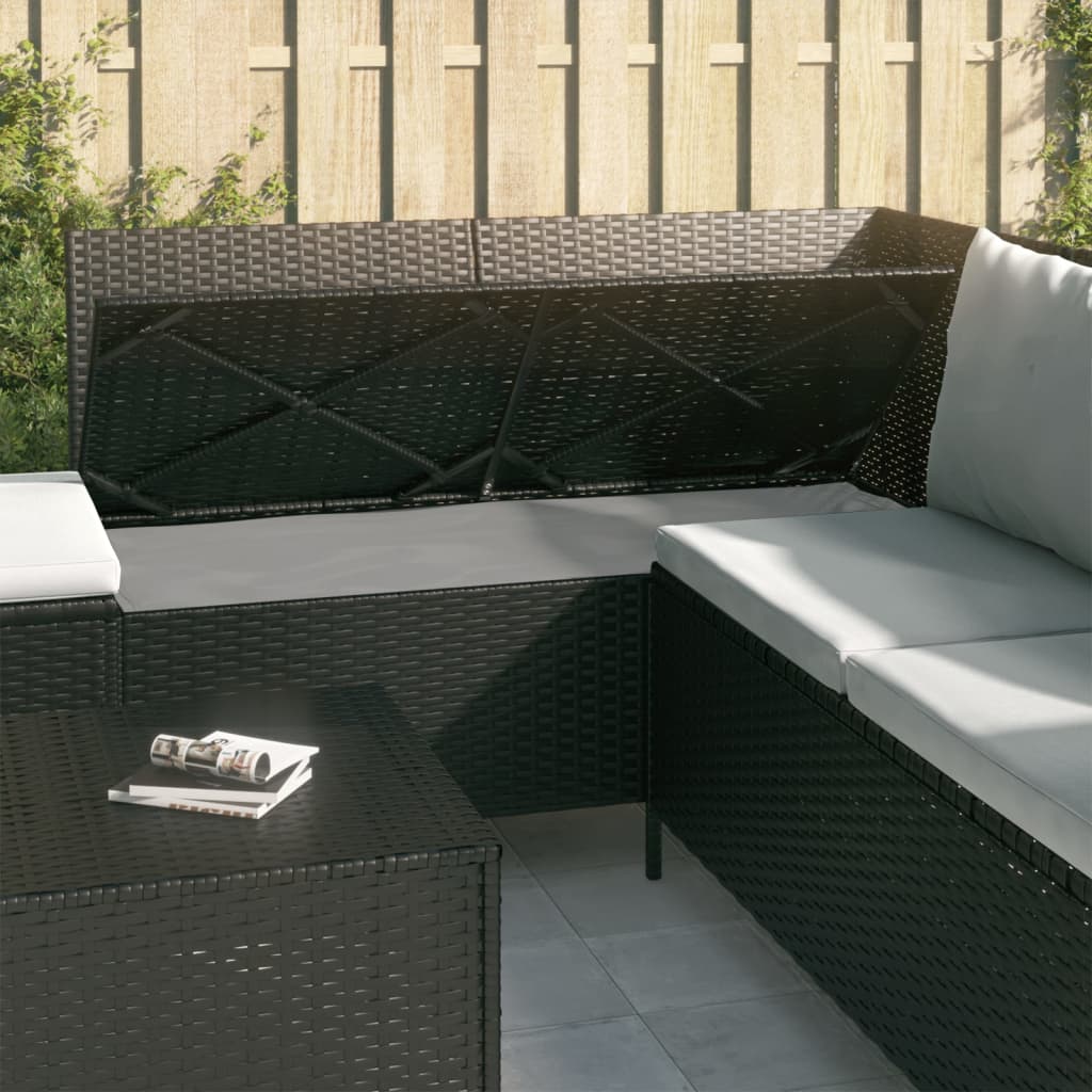 vidaXL 4-tlg. Garten-Lounge-Set mit Kissen Schwarz Poly Rattan