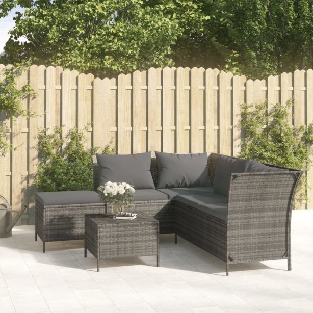 vidaXL 4-tlg. Garten-Lounge-Set mit Kissen Schwarz Poly Rattan
