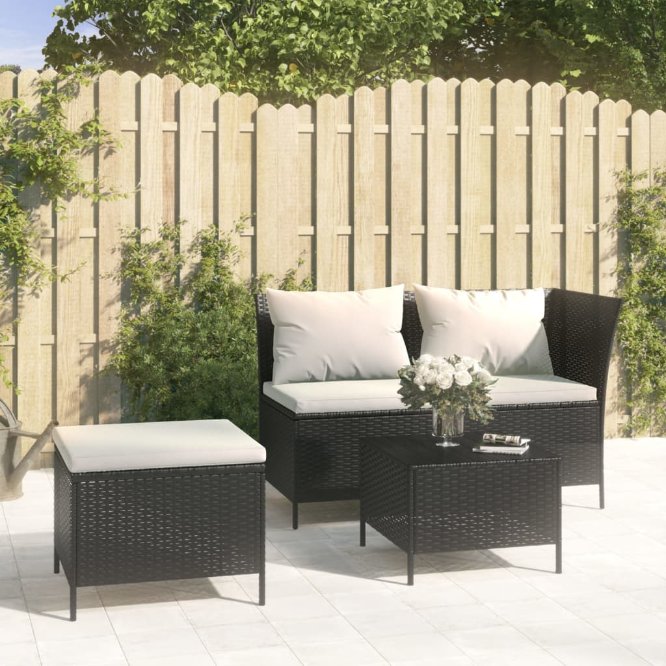 vidaXL 4-tlg. Garten-Lounge-Set mit Kissen Schwarz Poly Rattan