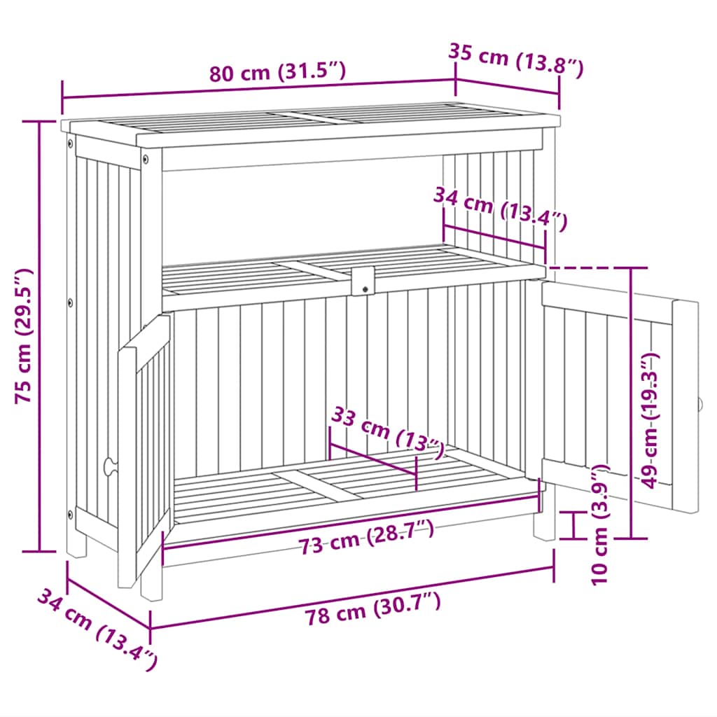 vidaXL Garten-Konsolentisch 80x35x75 cm Massivholz Akazie