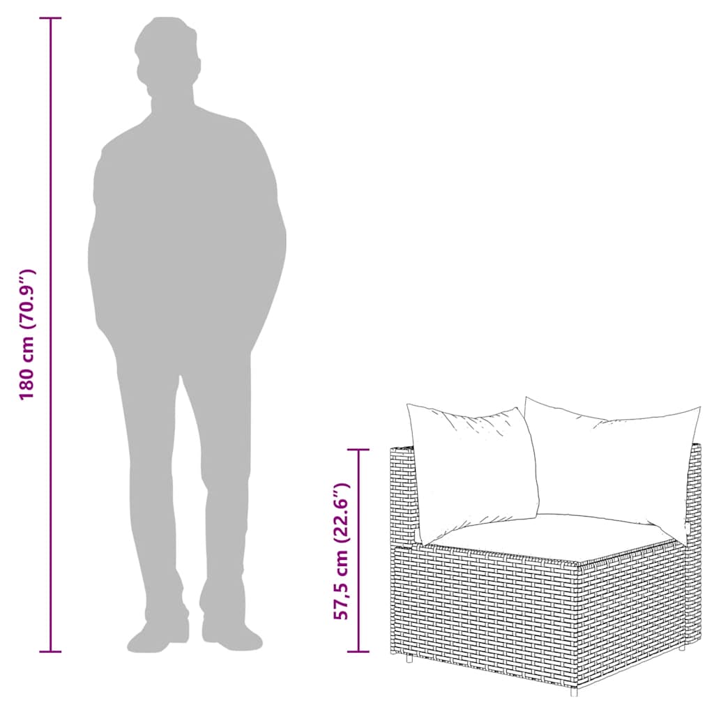 vidaXL Garten-Ecksofa mit Kissen Schwarz Poly Rattan