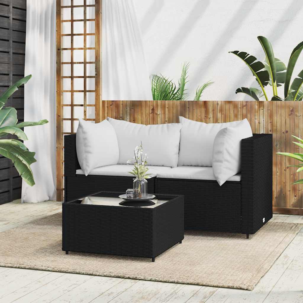 vidaXL Garten-Ecksofas mit Kissen 2 Stk. Schwarz Poly Rattan