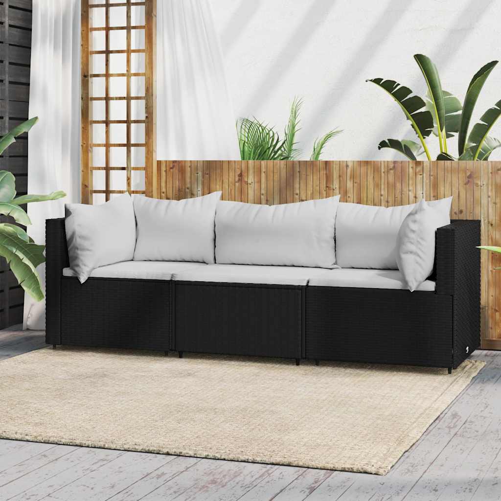 vidaXL Garten-Ecksofas mit Kissen 2 Stk. Schwarz Poly Rattan