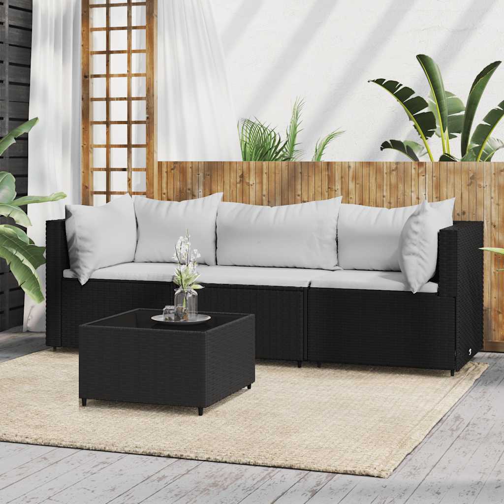 vidaXL Garten-Ecksofas mit Kissen 2 Stk. Schwarz Poly Rattan