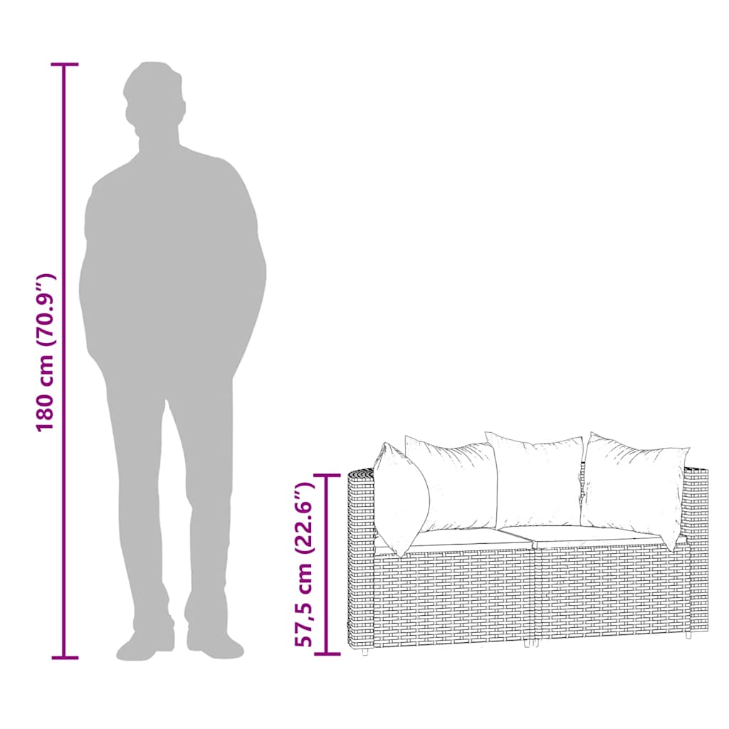 vidaXL Garten-Ecksofas mit Kissen 2 Stk. Schwarz Poly Rattan