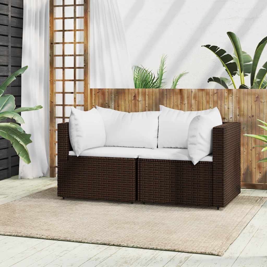 vidaXL Garten-Ecksofas mit Kissen 2 Stk. Schwarz Poly Rattan