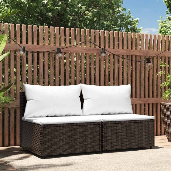 vidaXL Garten-Mittelsofa mit Kissen Schwarz Poly Rattan
