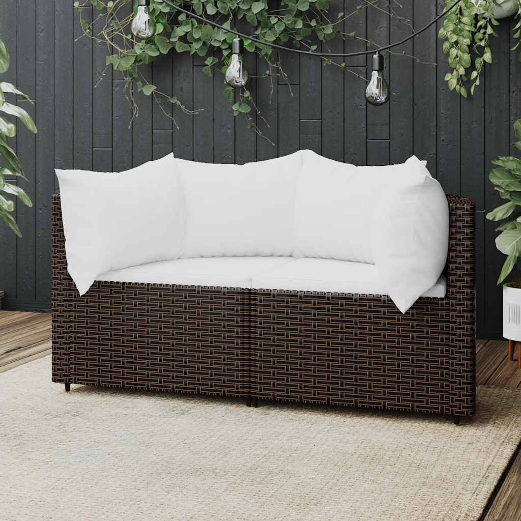 vidaXL Garten-Ecksofas mit Kissen 2 Stk. Schwarz Poly Rattan