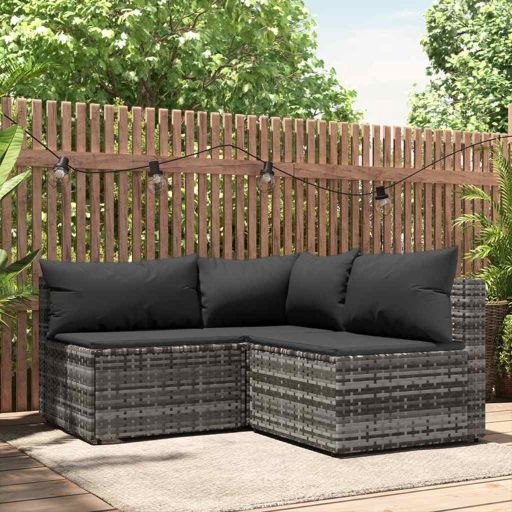 vidaXL Garten-Ecksofa mit Kissen Schwarz Poly Rattan