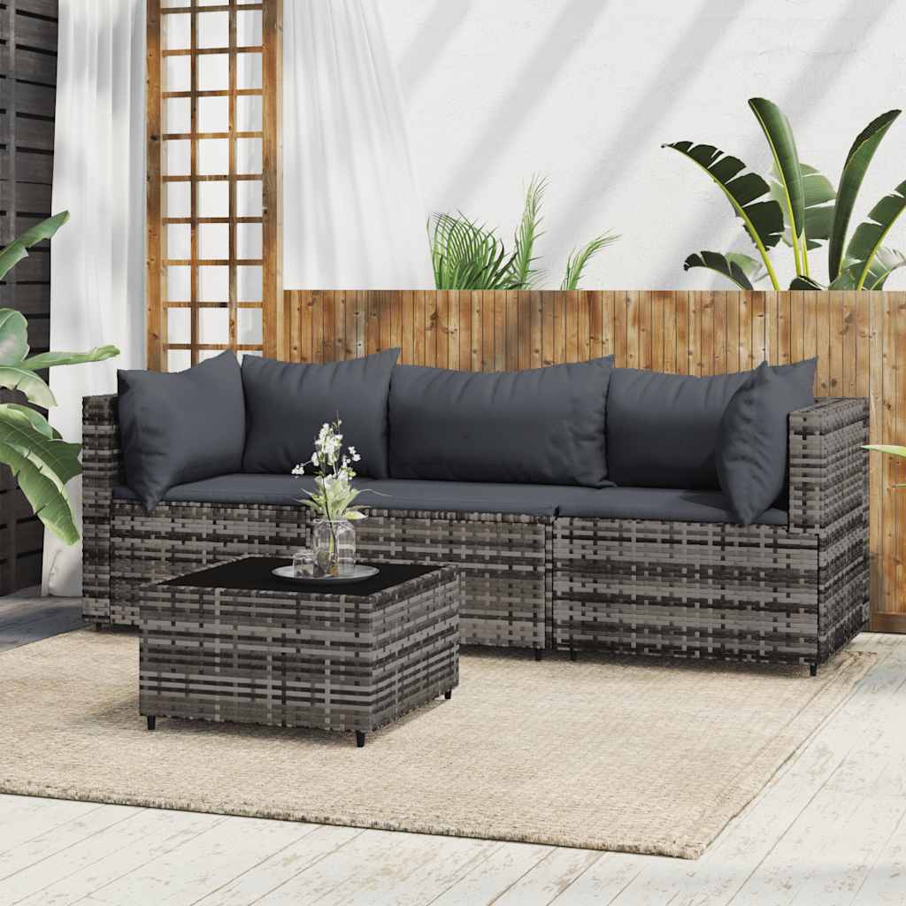 vidaXL Garten-Ecksofas mit Kissen 2 Stk. Schwarz Poly Rattan