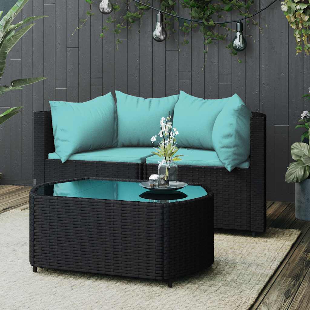 vidaXL Garten-Ecksofas mit Kissen 2 Stk. Schwarz Poly Rattan