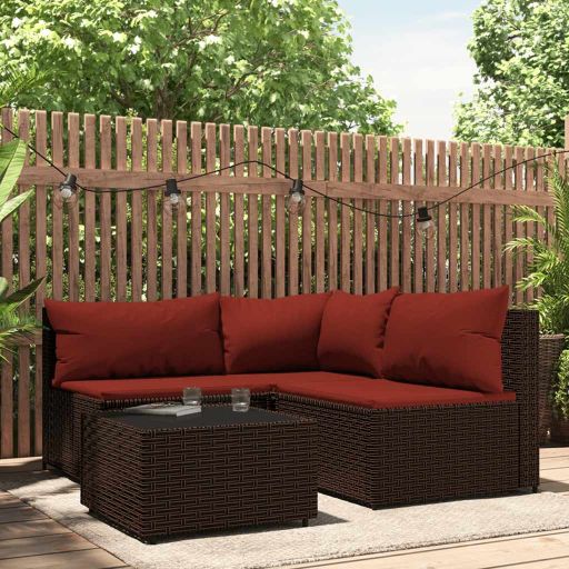 vidaXL Garten-Ecksofa mit Kissen Schwarz Poly Rattan