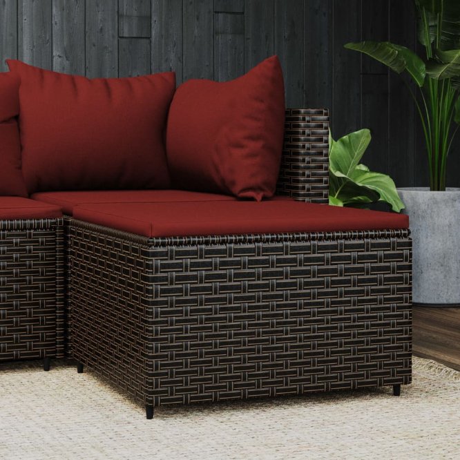 vidaXL Gartenhocker mit Kissen Schwarz Poly Rattan