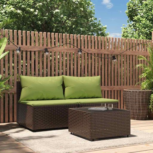vidaXL Garten-Mittelsofa mit Kissen Schwarz Poly Rattan